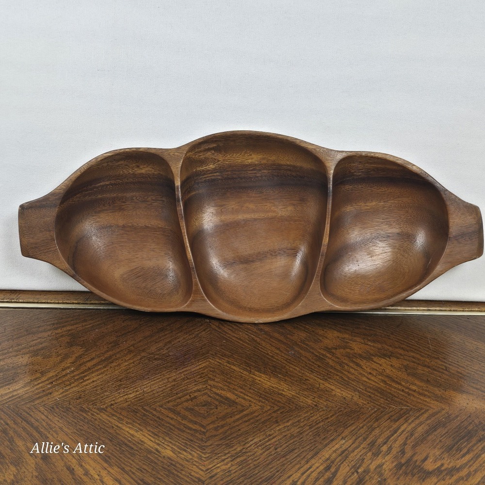Very‎ Vintage Monkey Pod Wooden Divided Dish Serving Bowl Tray Philippines